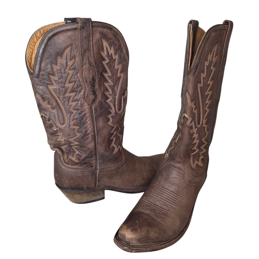 Old West Womens 6.5 Brown Leather Snip-Toe Pull On Mid-Calf Cowboy Western Boots